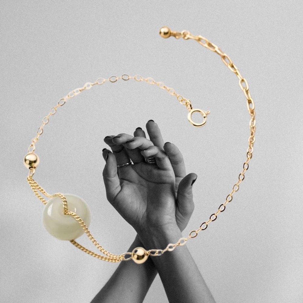 14k GOLD REAL JADE Bracelet